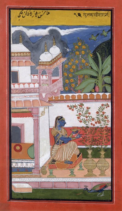 A lady picking flowers from a pot by Indian School